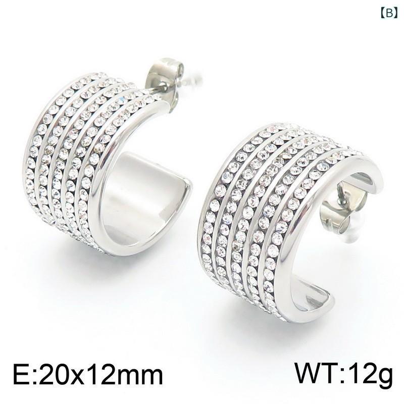 ピアス レディース チタン鋼 C型 4連ジルコニア 幾何学模様 ドロップピアス ファッ...