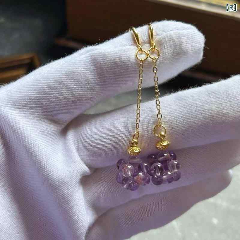 イヤリング レディース 天然石 アイス 南紅瑪瑙 紫幽霊 水晶 葡萄モチーフ 真鍮 電...