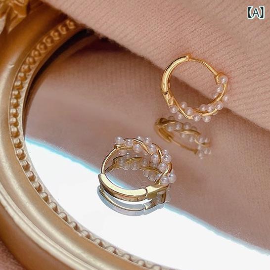 ピアス レディース S925 シルバー 花 パール イヤリング 小さめ ひねり 麻花 幾何...