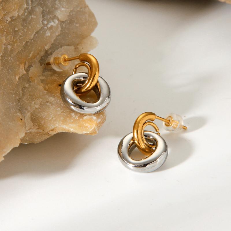 ピアス レディース 幾何学模様 サークル リング ステンレス チタン製 スタッドピアス 金属アレルギー対応 電気メッキ加工 ゴールドカラー インスタ風 アクセサリー ジュエリー