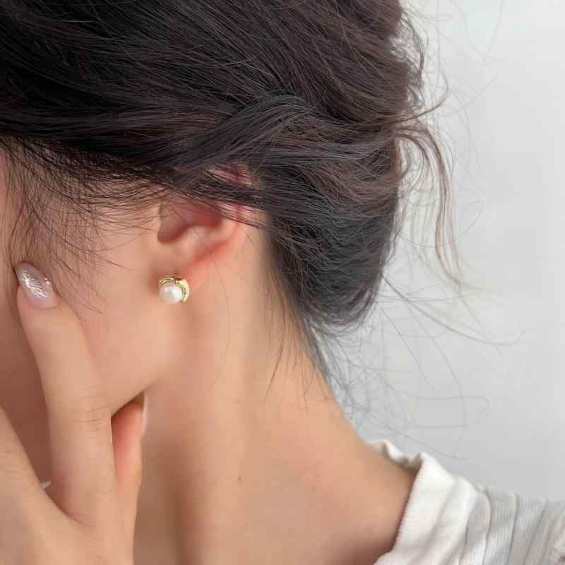 ピアス レディース 淡水パール イヤリング 小さめ シンプル 秋冬 ゴールド ローズゴールド シルバー925 幾何学