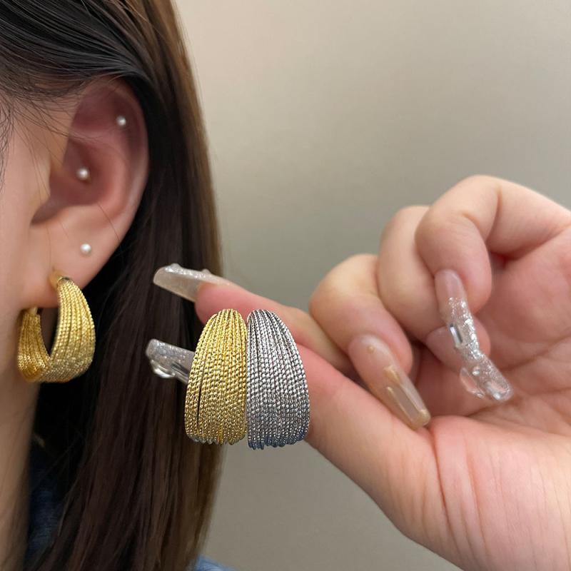 イヤリング レディース S925シルバー針 C形 ライン デザイン ドロップピアス 金属 サークル 幾何学 清..