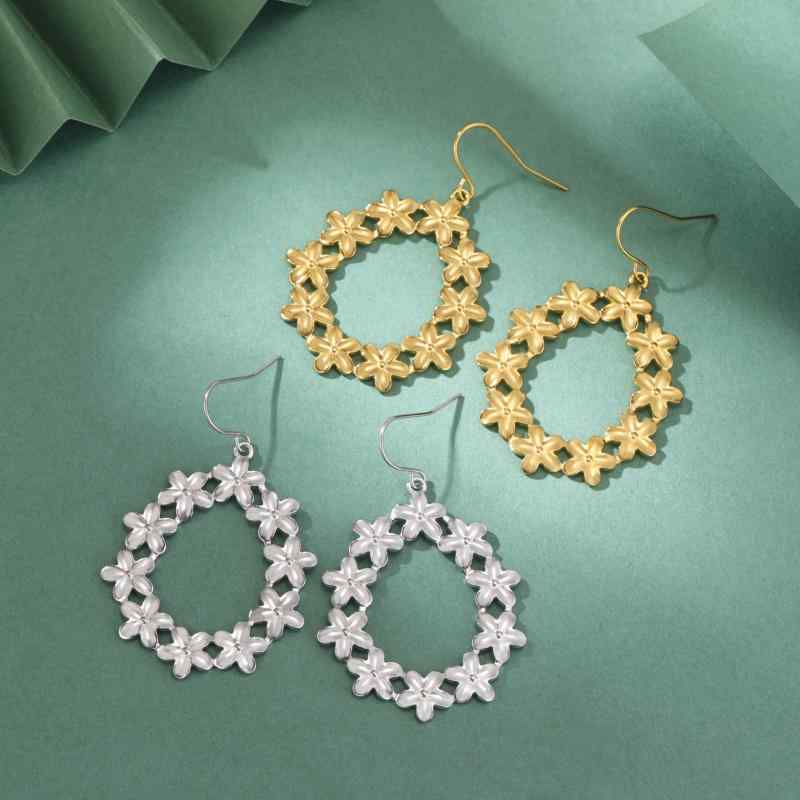 ピアス レディース 花 フラワー 花飾り フープ ステンレス 鋼色 ゴールドカラー エレガント 上品 高見え ギフト