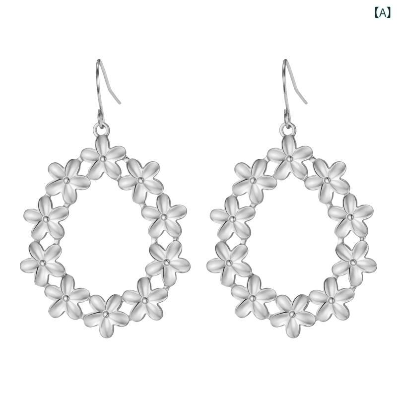 ピアス レディース 花 フラワー 花飾り フープ ステンレス 鋼色 ゴールドカラー エレガント 上品 高見え ギフト