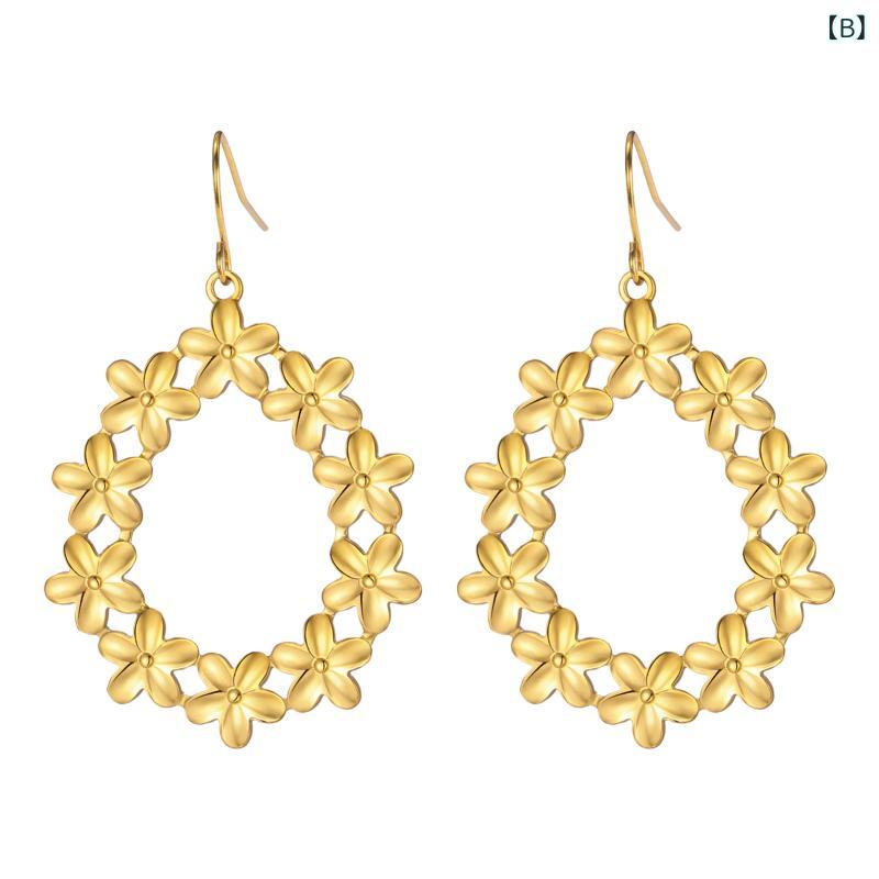 ピアス レディース 花 フラワー 花飾り フープ ステンレス 鋼色 ゴールドカラー エレガント 上品 高見え ギフト