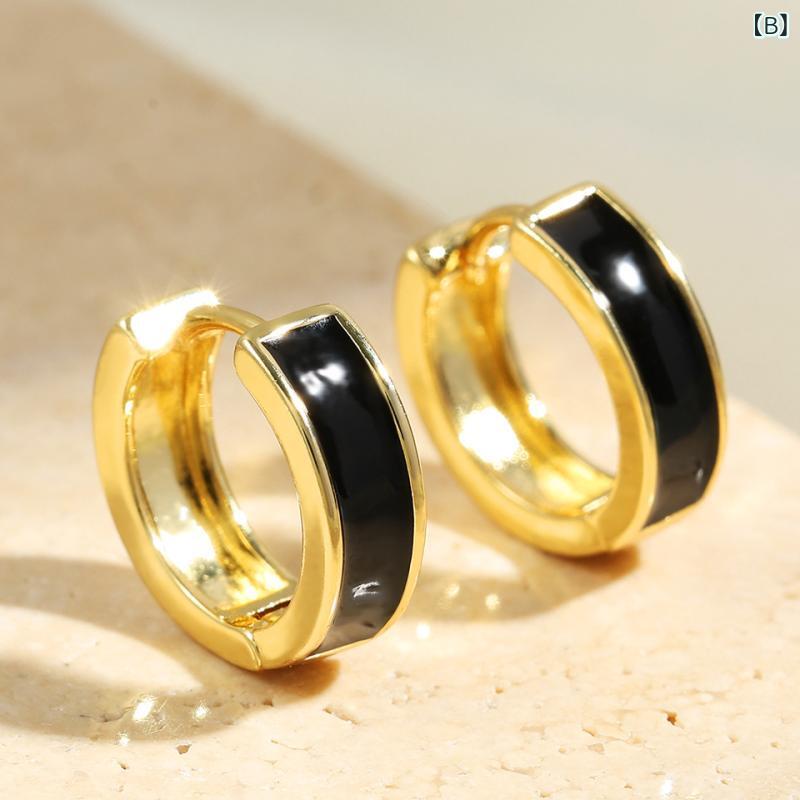 耳飾り レディース ドロップオイル 円形 サークル イヤリング ステンレス製 ジルコニア 小さめ 幾何学模様 ファッション かわいい エレガント 上品 通勤 パーティー 白色 黒色 オレンジ色 緑色 紫色