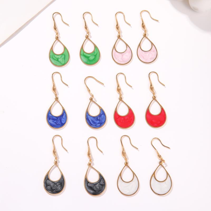 ピアス レディース 水滴型 幾何学模様 ドロップピアス チタン鋼 スタッドピアス 宝石緑 クリームピンク..