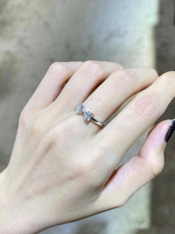 指輪 レディース 蝶結び ダブルハート モアッサナイト ジルコニア リング 電気メッキ加工 幾何学模様 清新 甘め かわいい ファッション ジュエリー アクセサ...