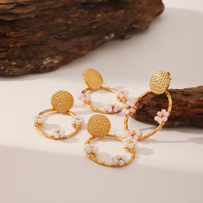 ピアス レディース ステンレス 花 フラワーモチーフ レトロ 幾何学模様 イヤリング 電気メッキ加工 ア..