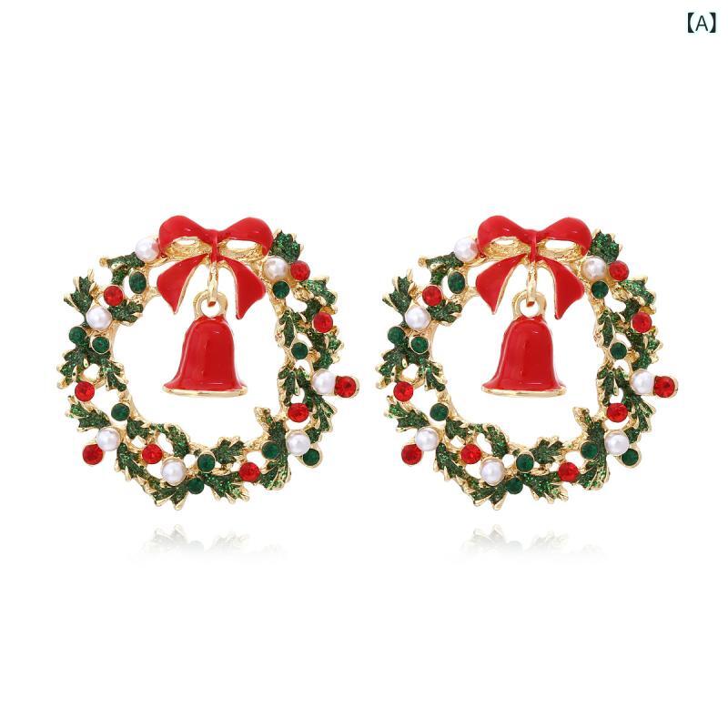 イヤリング レディース 女性用 合金 欧米風 ドロップオイル 镶钻 クリスマス リー...