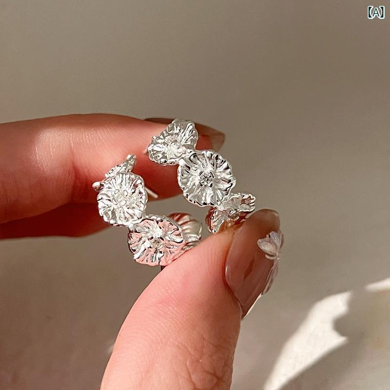 ピアス レディース 花 ジルコニア フラワー 花環 小さめ 揺れる 電気メッキ加工 イ...
