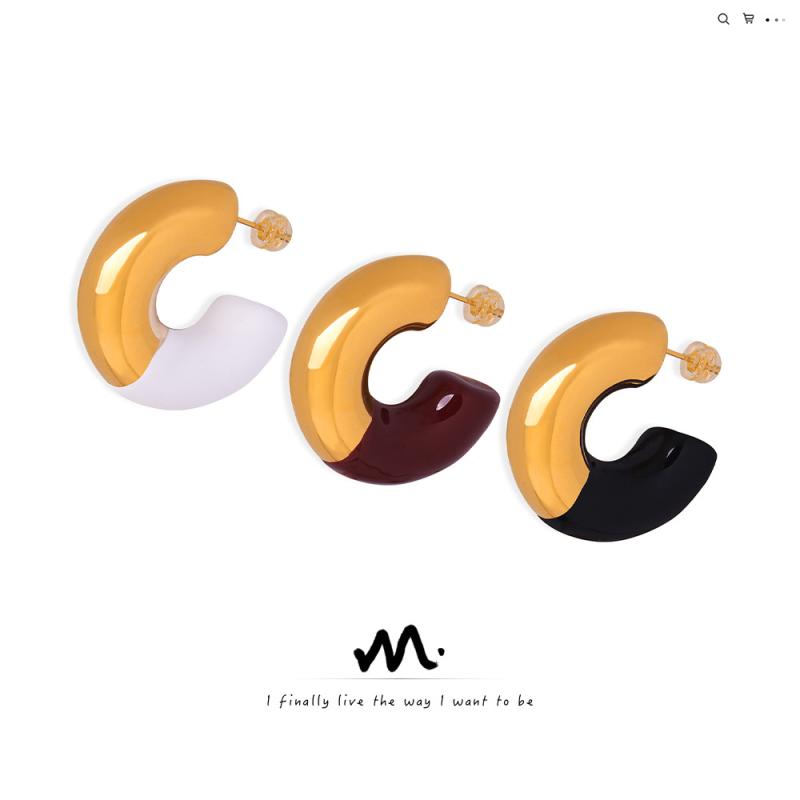 イヤリング レディース チタン鋼製 幾何学模様 C型 ドロップオイル エナメル レトロ アクセサリー ホワ..