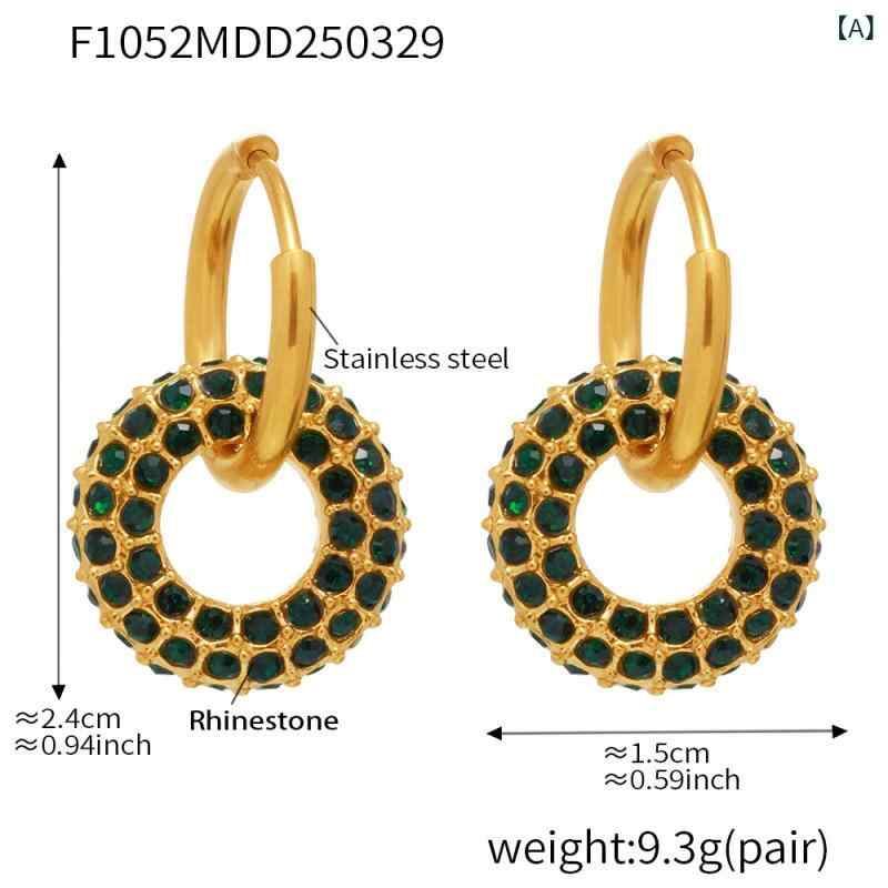 ピアス レディース ジルコニア サークル イヤリング 2way ステンレス 電気メッキ加工 ゴールド シルバー グリーン ホワイト マルチカラー ベーシック 上品 エレガント