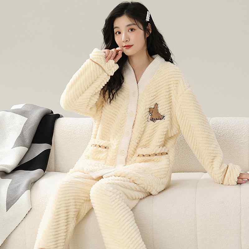 パジャマ レディース 冬用 あったか フランネル かわいい 大判 和風 襟付き サンゴフリース ホームウェア 厚手 ポリエステル 長袖 長ズボン セットアップ 部屋着 ルームウェア M L XL XXL XXXL XXXXL XXXXXL