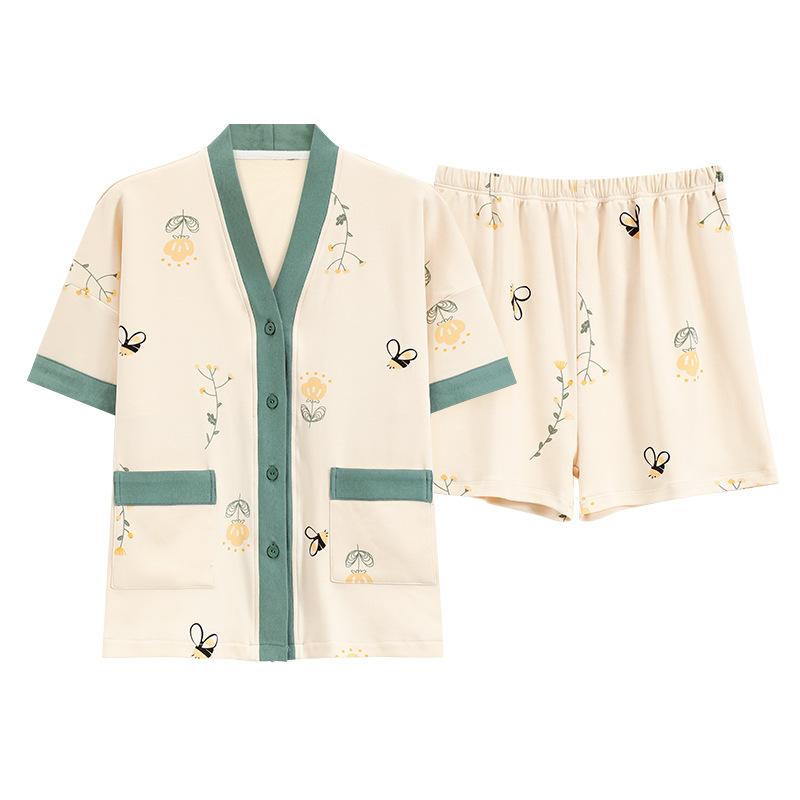 パジャマ レディース 和風 カーディガンタイプ 精梳綿（コーマ糸） Vネック 半袖 ショートパンツ ルームウェア 上下セット 薄手 ゆったり 大きめサイズ 部屋着 春夏