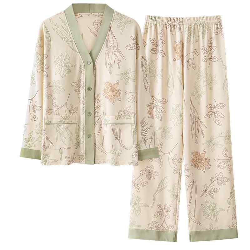 パジャマ レディース 春秋冬 綿 長袖 前開き かわいい 和風 上下セット 胸パッド付き 薄手 ルームウェア 寝間着 部屋着