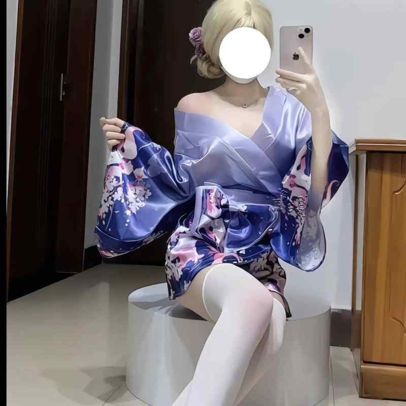 和服 レディース セクシー ランジェリー ポリエステル コスチューム パープル ピンク 下着 Tバック ショーツ付き