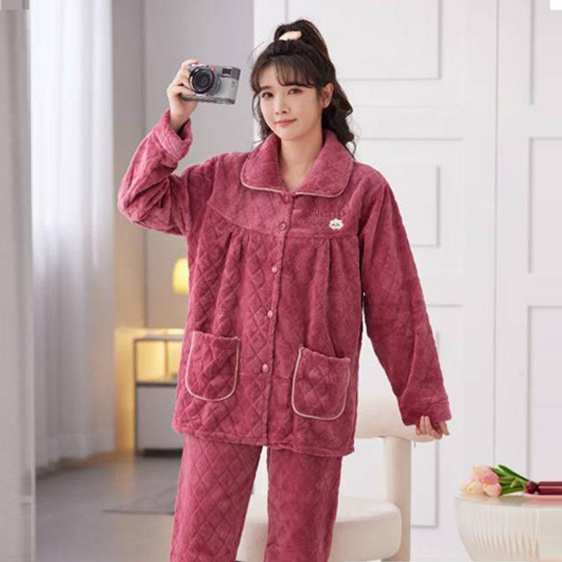 パジャマ レディース カーディガン セットアップ 部屋着 和風 襟付き あったか フランネル ベルベット ..