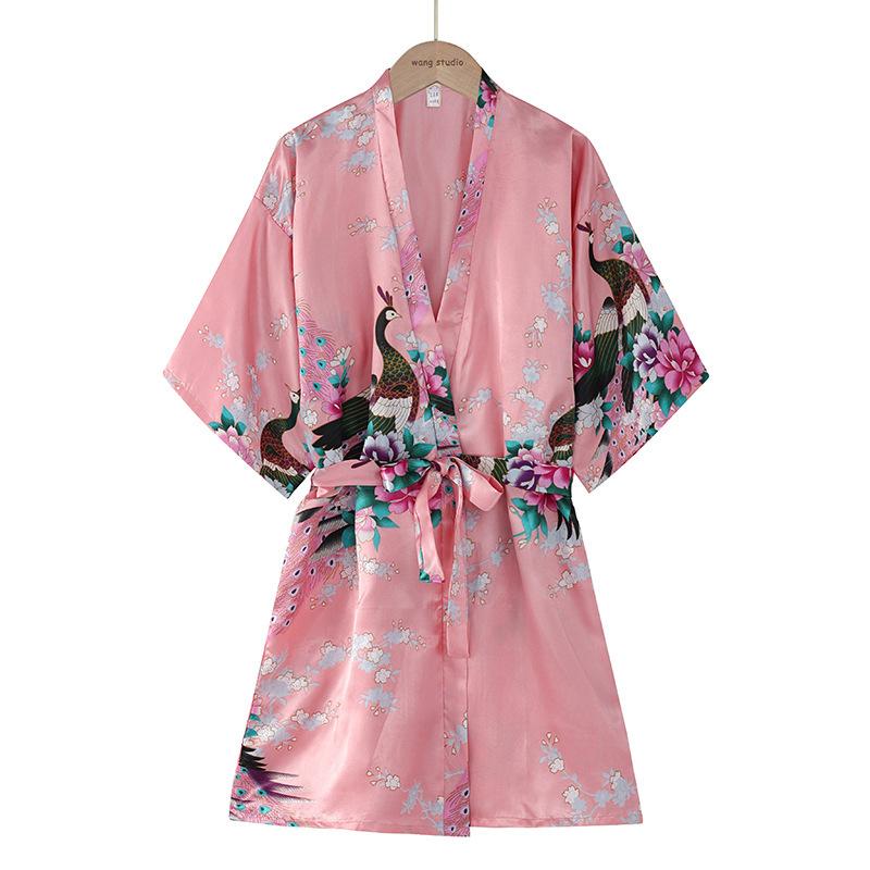 パジャマ レディース 春夏秋 半袖 シルク風 ルームウェア 浴衣風 部屋着 寝間着 薄手 カーディガン 紺