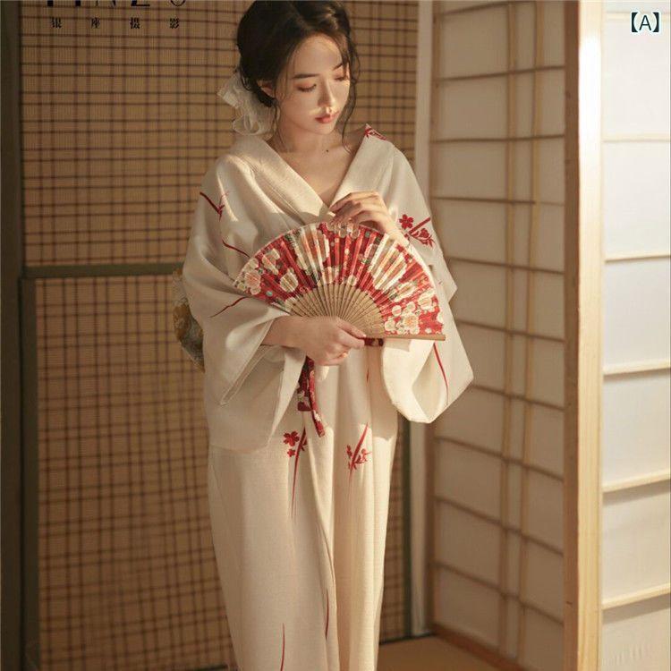 浴衣 レディース 和風 和柄 写真撮影 着物 コスプレ衣装 ホワイト ポリエステル アセテート 30代 春夏