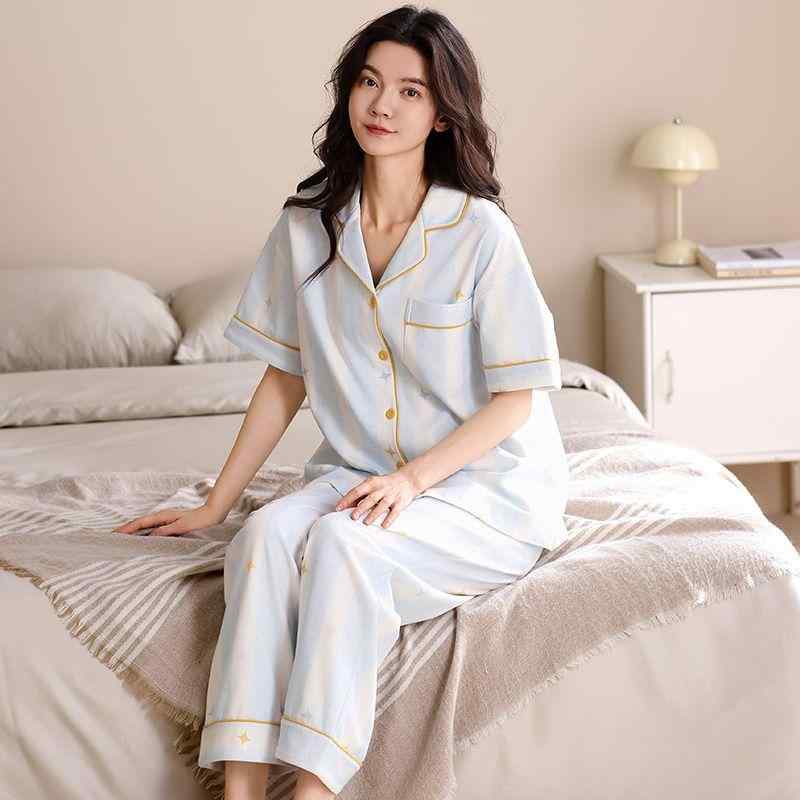 パジャマ レディース 春夏 半袖 和風 カーディガン 3点セット 綿 Vネック 短パン 長ズボン ルームウェア 部屋着 薄手 涼しい 快適 リラックス