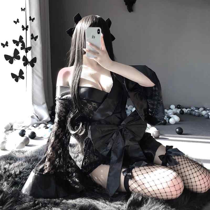 Rakuten - コスプレ 和服 ランジェリー レース セクシー コスチューム ポリエステル ブラック セット