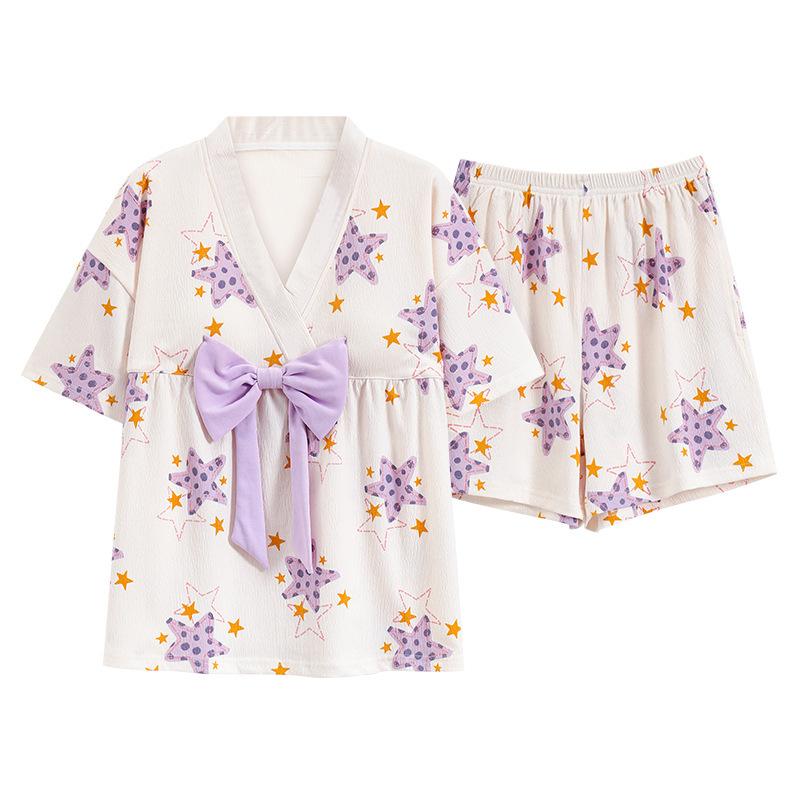 パジャマ レディース 春夏 半袖 短パン 上下セット 綿 Vネック 薄手 ルームウェア 寝間着 部屋着 和風 女性用 婦人 M L XL XXLサイズ