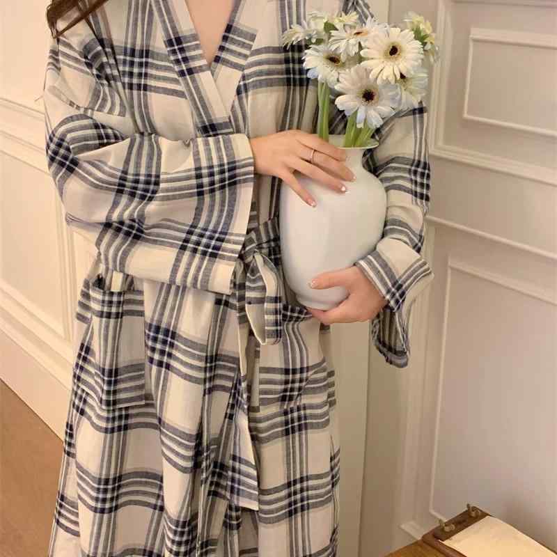 パジャマ レディース 春秋 長袖 浴衣風 Vネック 部屋着 ルームウェア 寝間着 薄手 ポリエステル 格子柄 熊 水蜜桃