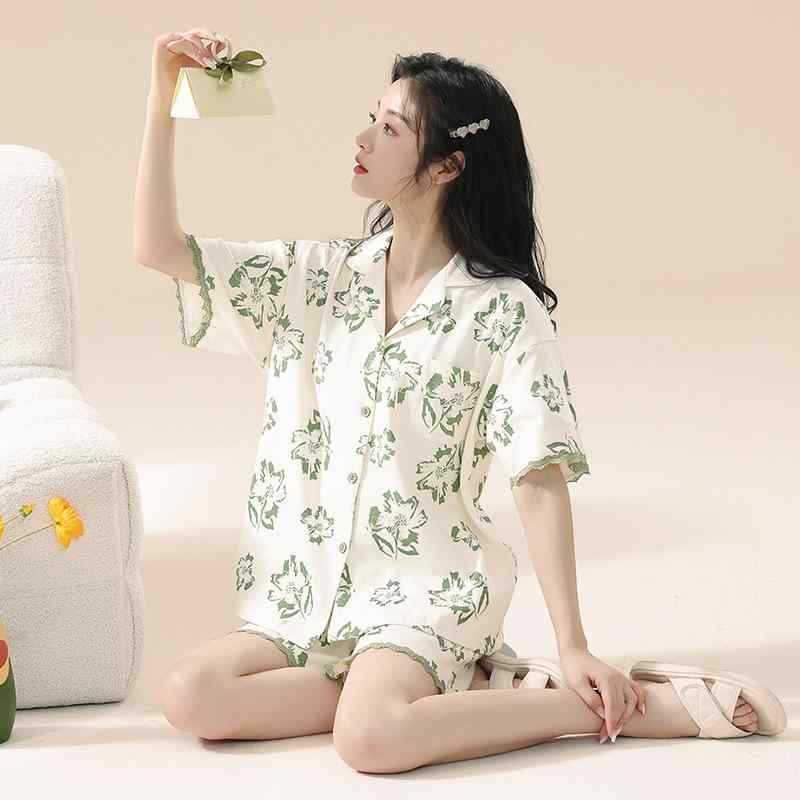 パジャマ レディース 春夏 半袖 和風 Vネック 前開き 綿100％ 薄手 ルームウェア 上下セット 部屋着 抗..