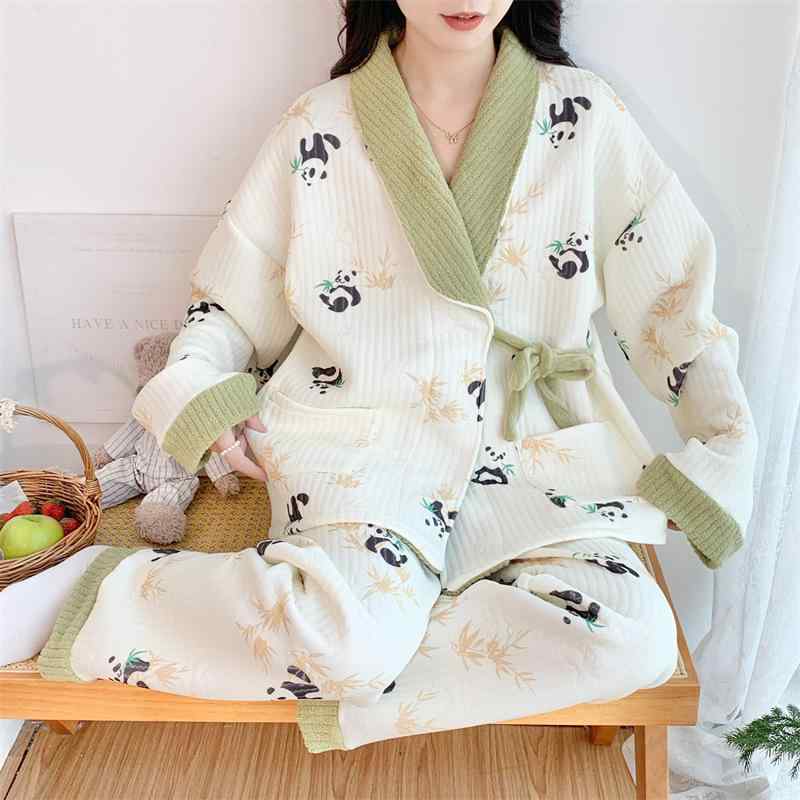 パジャマ レディース 秋冬 厚手 あったか 和風 ルームウェア ポリエステル ゆったりサイズ プリント柄 長袖 長ズボン 部屋着