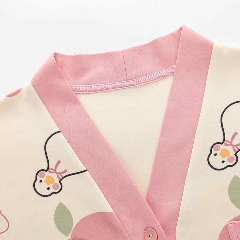 パジャマ レディース ニット 綿 セットアップ 長袖 和風 襟付き 秋冬 ホームウェア かわいい イラスト