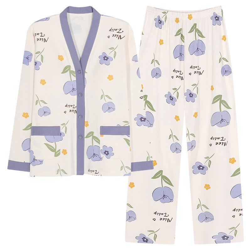 パジャマ レディース 秋冬 綿 和風 カーディガン 胸パッド付き ルームウェア 大きいサイズ セットアップ 部屋着 長袖 長ズボン Vネック ゆったり 3L 4L 5L