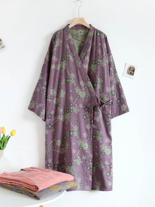 パジャマ レディース 薄手 綿100％ ガーゼ 寝巻き 浴衣 和風 ルームウェア 部屋着 刺繡 春夏秋冬 草花 バタフライ