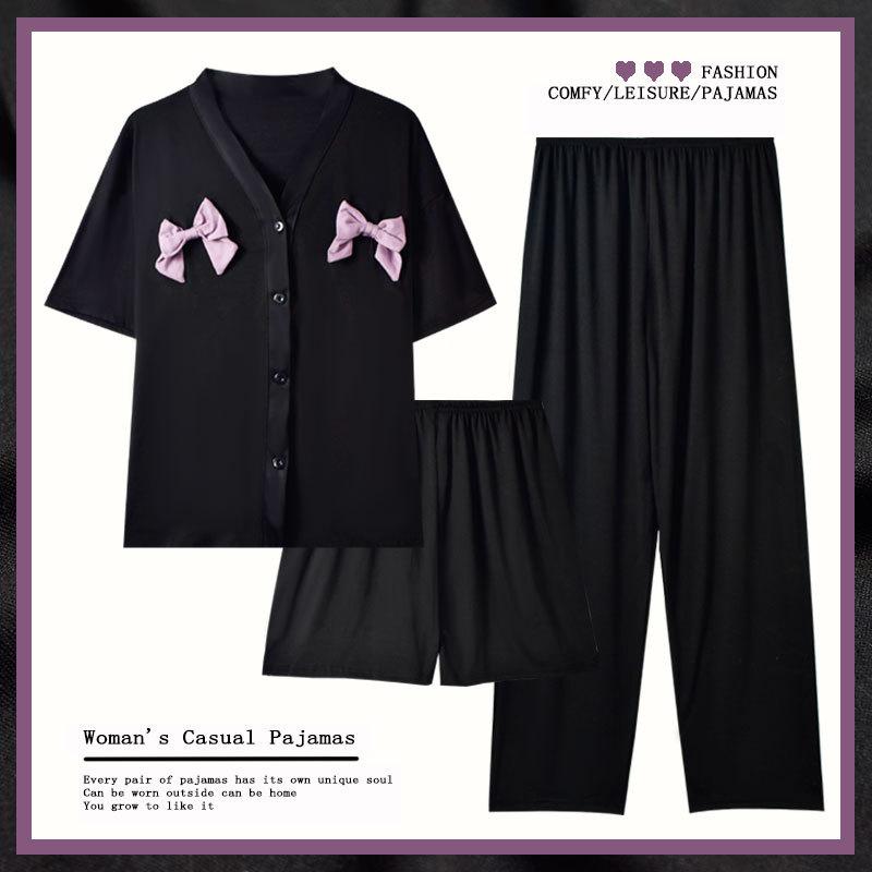 パジャマ レディース 和風ルームウェア 半袖ショートパンツ3点セット Vネック 薄手 接触冷感 部屋着 寝間着 リラックスウェア 春夏