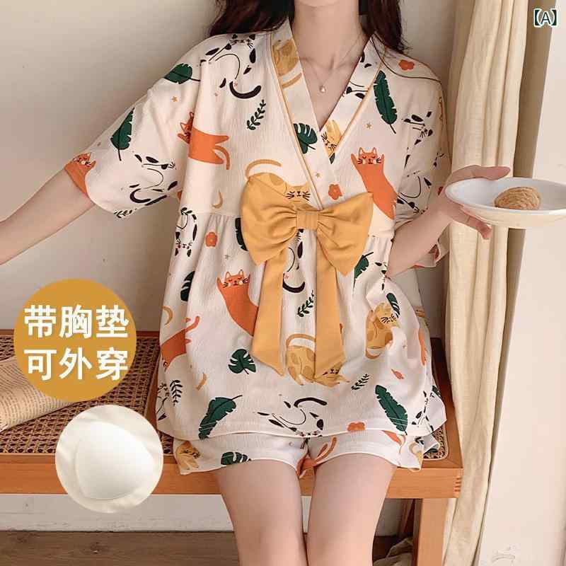 パジャマ レディース 半袖 和風 ルームウェア 上下セット 綿 薄手 バストパッド付き 部屋着 寝間着 普段使い かわいい 快適 ゆったり リラックス 春夏