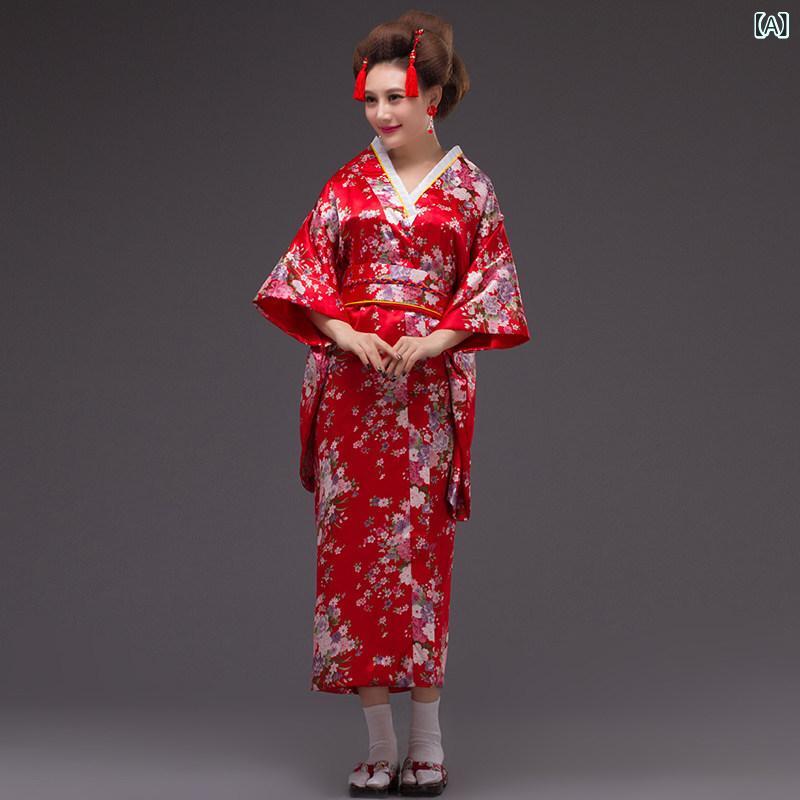 Kimono - 和服 レディース コスプレ 衣装 浴衣 ルームウェア パジャマ 舞台衣装 撮影 イベント 祭り ポリエステル レッド ブルー ホワイト ブラック ピンク パープル