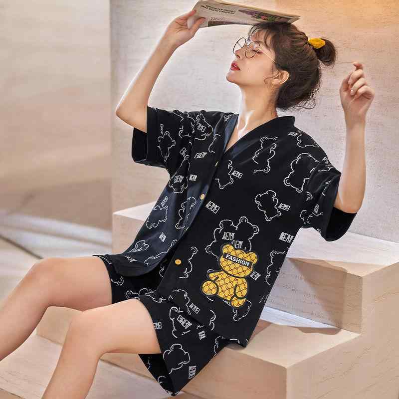 パジャマ レディース 大きいサイズ 半袖長ズボン 和風 薄手 部屋着 ルームウェア 3点セット ポリエステル イエロー系 チェック柄 ストロベリー柄 快適