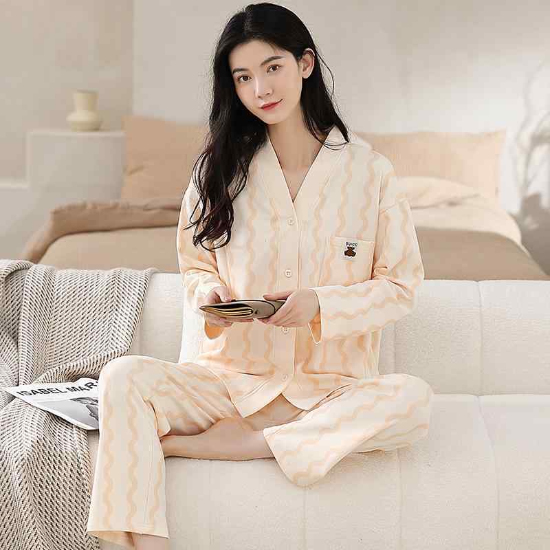 パジャマ レディース 春 秋 セットアップ 和風 カーディガン 長袖 長ズボン 寝間着 ルームウェア 綿