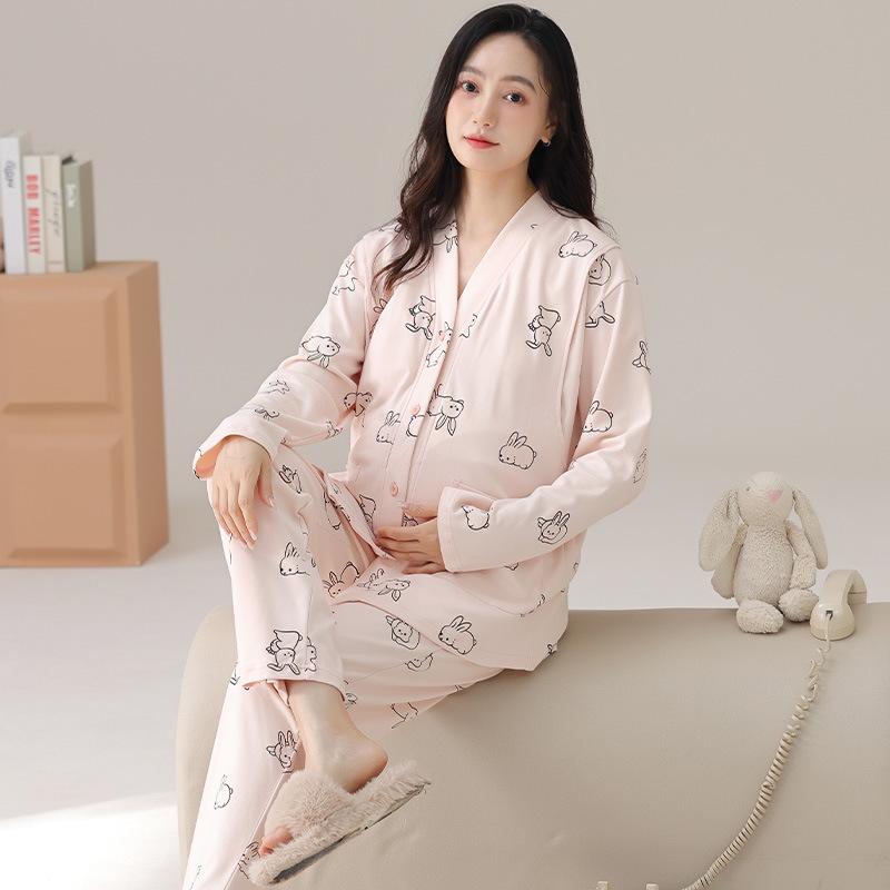 パジャマ レディース マタニティ 授乳服 綿 Vネック カーディガン 和風 胸パッド付き 産後 ホームウェ..