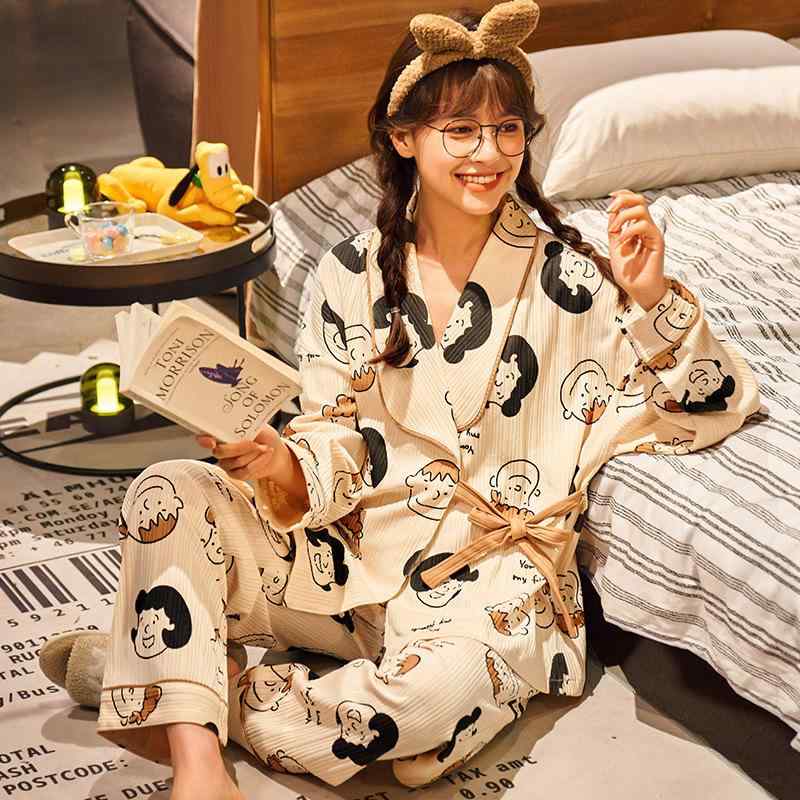 パジャマ レディース 春秋 綿100% 長袖 長ズボン 上下セット 前開き 和風 襟付き 薄手 快適 睡眠 部屋着 ルームウェア かわいい ガーリースタイル