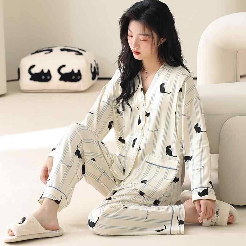 パジャマ レディース 婦人服 マタニティウェア 和風カーディガン 長袖 長ズボン 上下2点セット コットン 綿 春秋 授乳 ルームウェア 部屋着