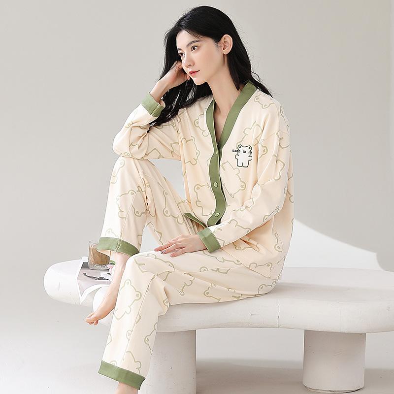 パジャマ レディース 春 上下セット ルームウェア 和風 カーディガン 長袖 長ズボン 部屋着 寝巻き 綿