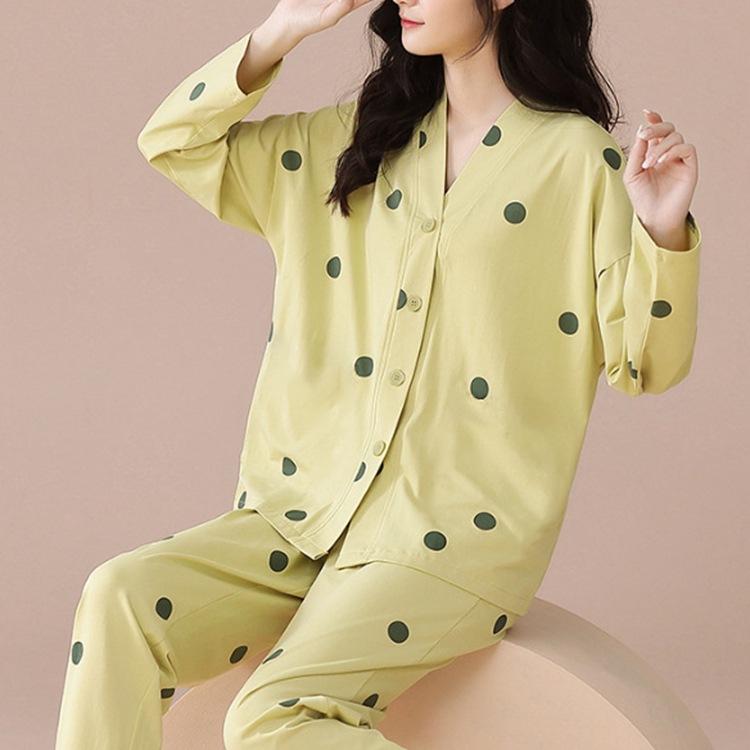 パジャマ レディース 春秋 セットアップ 綿混 長袖 長ズボン 和風 ルームウェア 寝間着 部屋着 Vネック 薄手 高品質 ドット柄 かわいい 婦人 女性 女子 旅行用 M L XL XXL 花柄 熊柄
