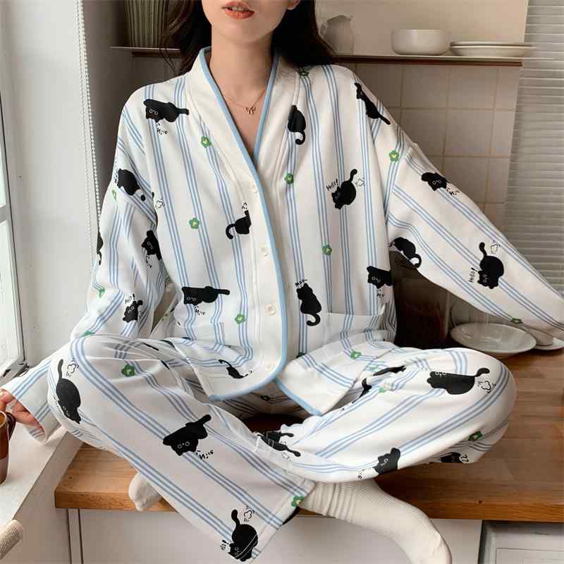 パジャマ レディース 春秋 カーディガン 長袖 ルームウェア 部屋着 上下セット Vネック ポリエステル 普段使い かわいい 通気性 リラックス 快適