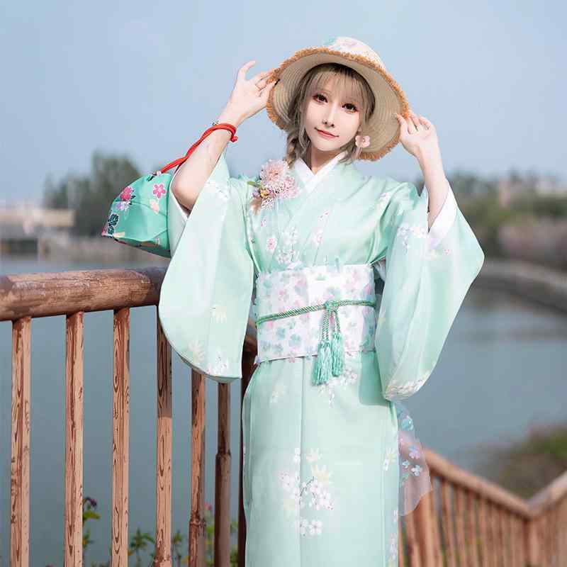 Kimono - 和服 レディース 浴衣 ポリエステル 洗える 着物 9点セット 春夏 和風 伝統 民族衣装 コスプレ 仮装 イベント