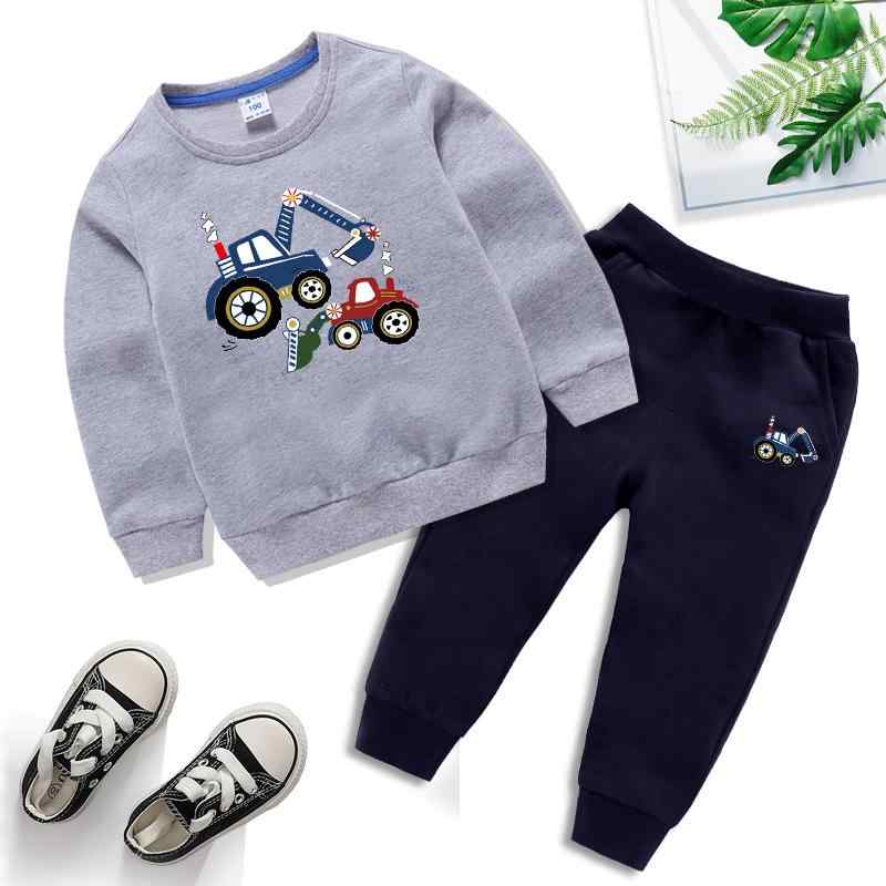Occidental Goods - 子供用スウェットセットアップ 長袖トップス ロングパンツ 上下2点セット 春秋 男の子向け 幼稚園 小学生向け かわいいカートゥーンプリント 綿100% 普段着 部屋着 グレー系 ブルー系 ホワイト系
