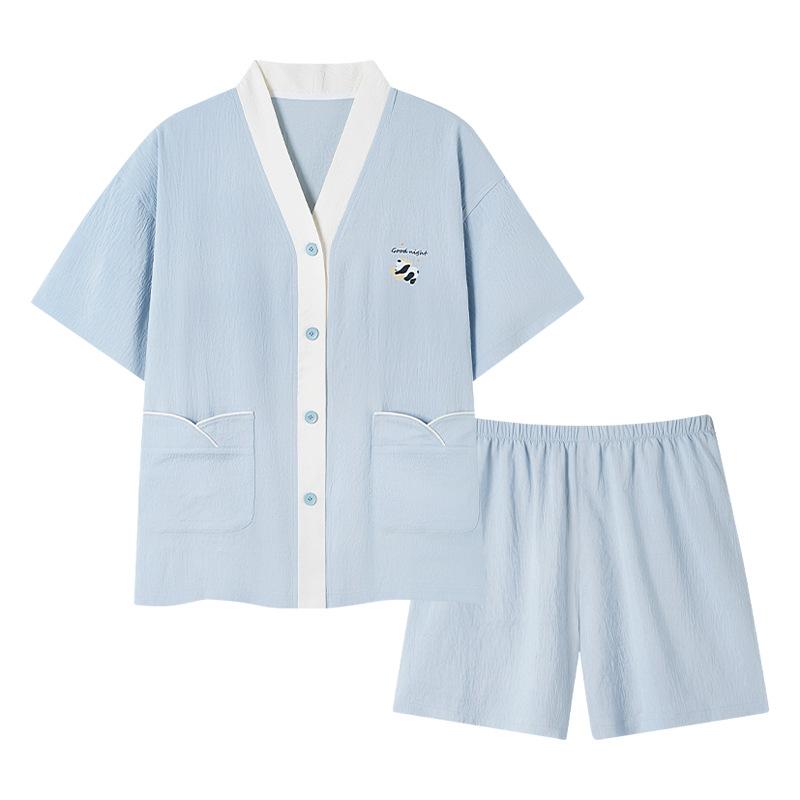 パジャマ レディース 春夏 半袖 短パン 薄手 前開き 大きいサイズ 部屋着 ルームウェア 上下セット Vネック 接触冷感 婦人服 3分袖 ポリエステル かわいい 夏用