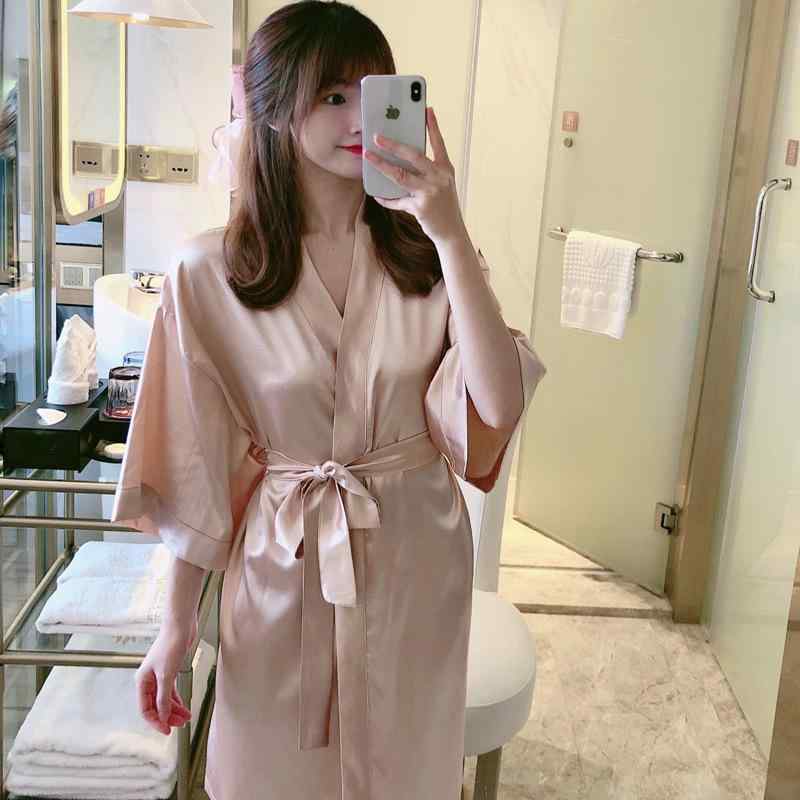 ナイトローブ レディース 春夏 接触冷感 半袖 カーディガン 和風 寝巻き 女性用 セクシー ランジェリー 部屋着 ルームウェア シャンパン色 白色 黒色 赤色 灰色 ポリエステル