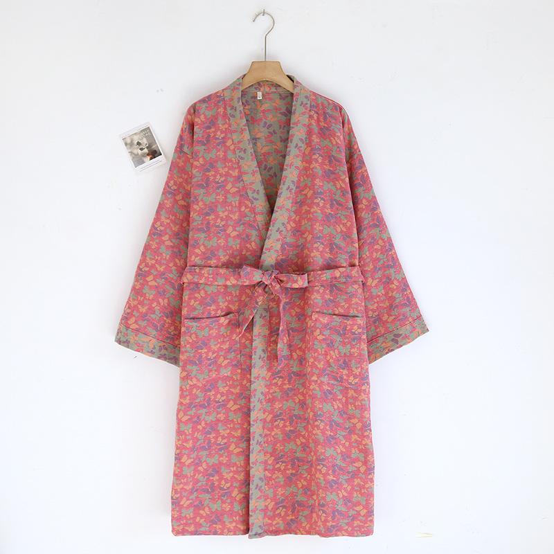 パジャマ レディース 和風 寝巻き 綿100% 色織り 提花 ゆったり 浴衣風 部屋着 春夏秋冬 オールシーズン M L 清風半夏紫 紫蝶 藍格花 織夢清晨桔 愛の献礼橘灰 花顏藍 芙洛 邂逅陽光緑
