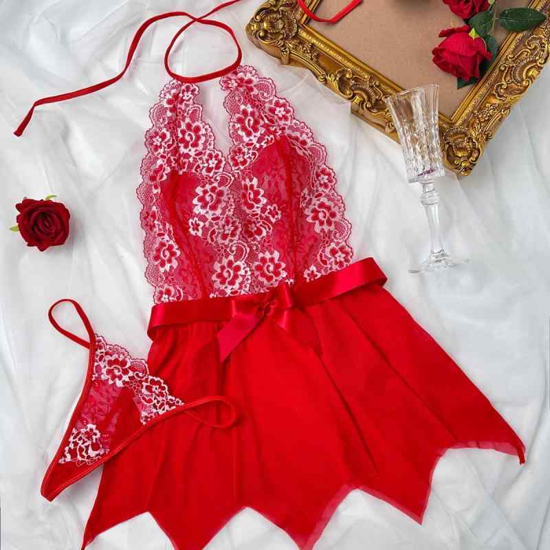 ランジェリー レディース セクシー レース メッシュ 透け感 Tバック ショーツ スリップ ナイトドレス ..